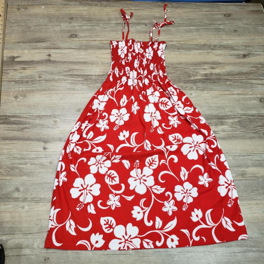 Shannon Marie Dress Womens Medium Red Hawaiian Floral Sundress Made Hawaii USA